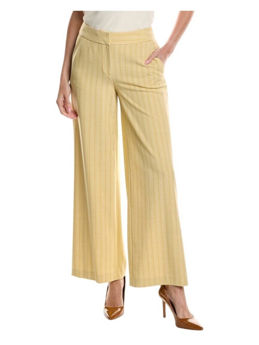 NWT Tahari ASL Womens Woven Stripe Pants Trousers PJM006-TK Ochre Brown Multi 4